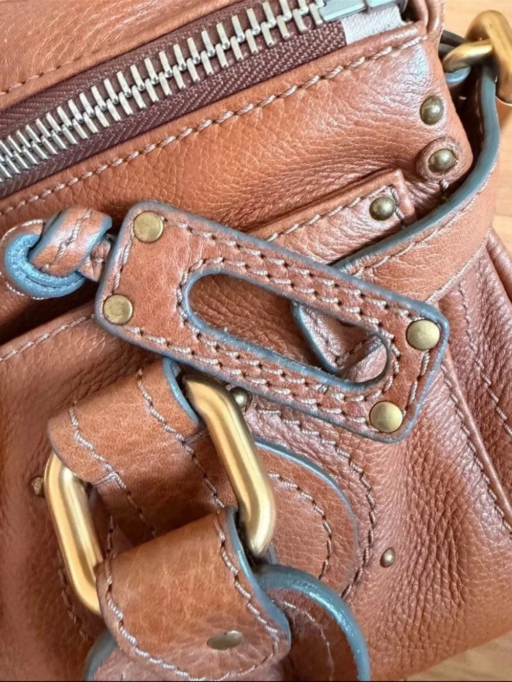 Chloe Tan Brown Leather Satchel with Signature Padlock